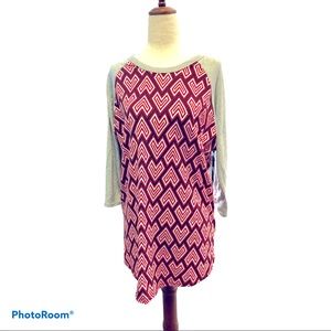 Geometric 3/4 Baseball Tee Chevron Hearts Red‎ Grey XL